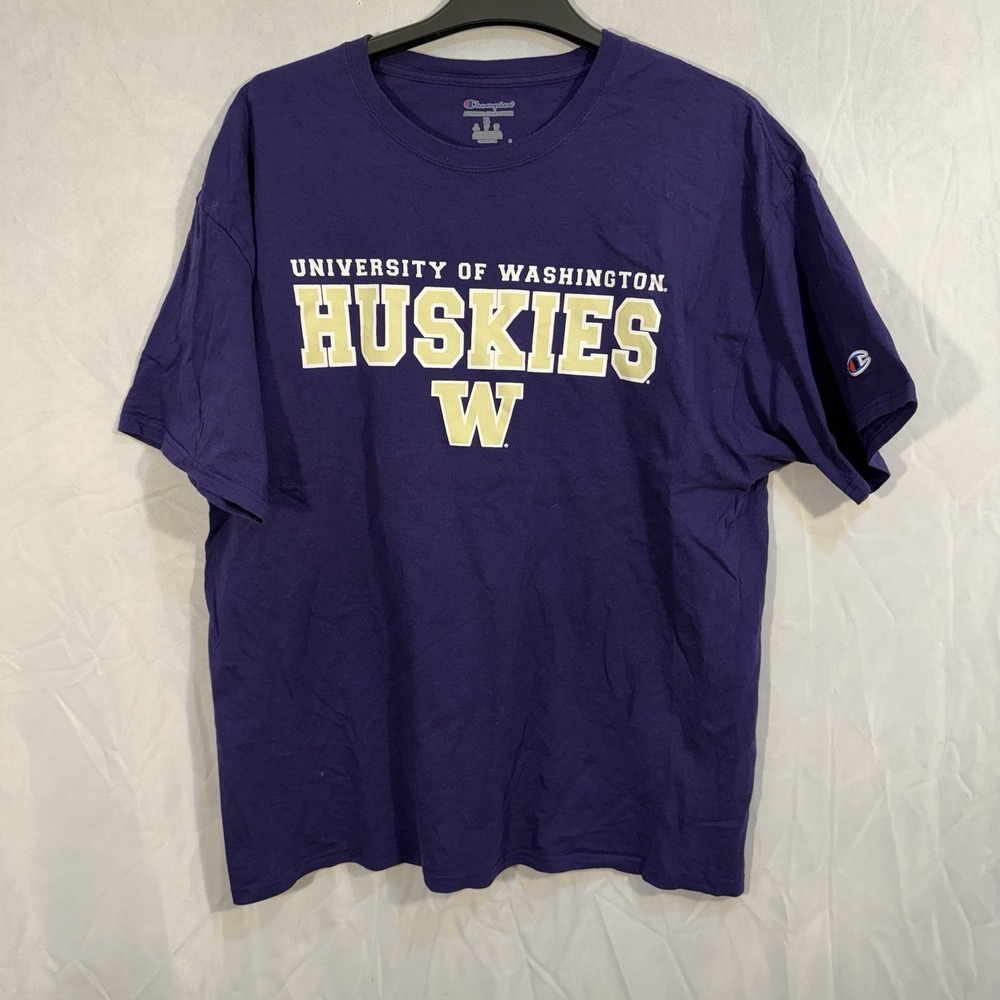 Champion University Of Washington Huskies T-shirt Purple FITS L Crewneck Sleeves